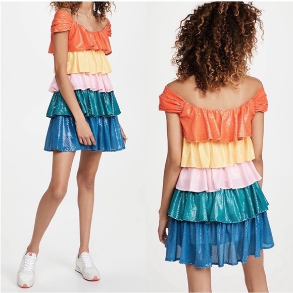 Olivia Rubin Clarissa Tiered Sequin Mini Dress Rainbow new with tags Size 12 - Picture 1 of 12